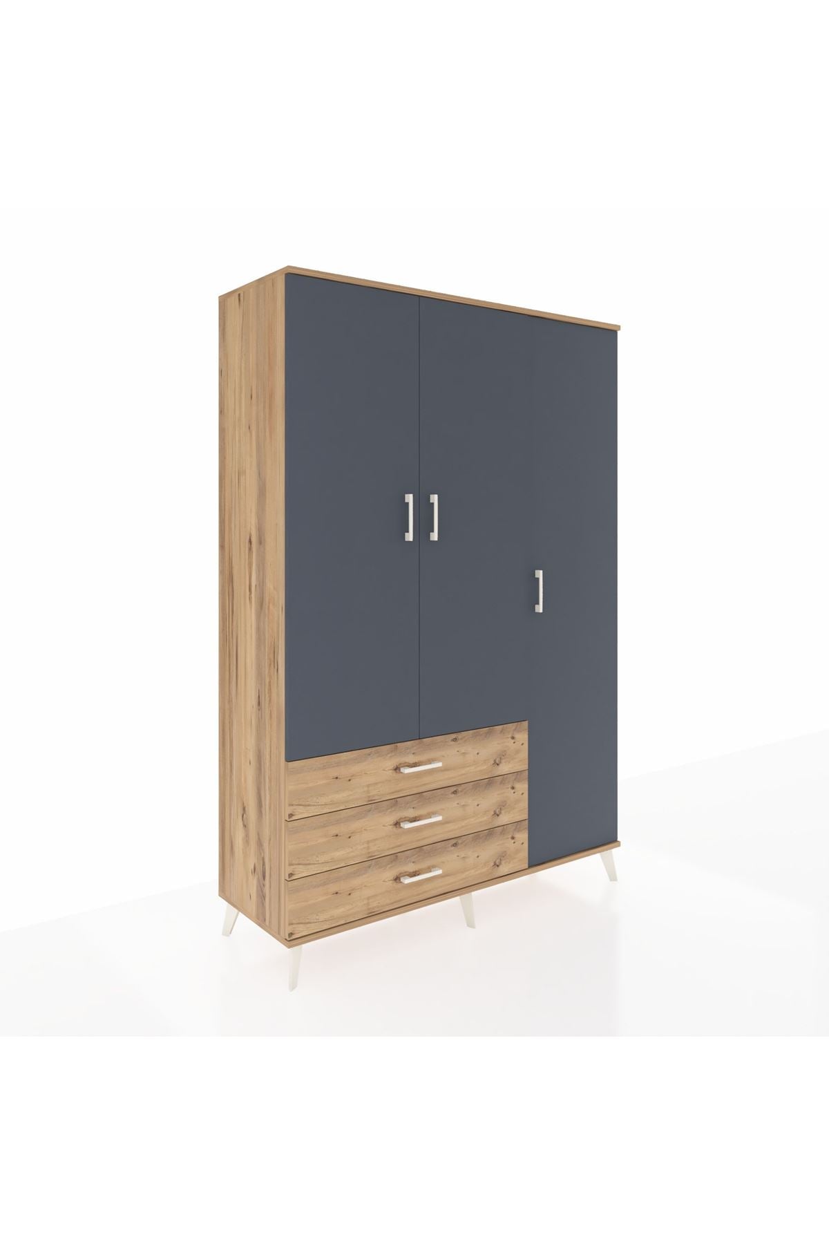 Hyperion Dolap 6 Raflı 3 Çekmeceli Tek Askılı 132x44x195 Çam-Antrasit/Çam