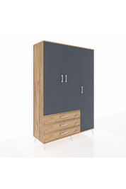 Hyperion Dolap 6 Raflı 3 Çekmeceli Tek Askılı 132x44x195 Çam-Antrasit/Çam