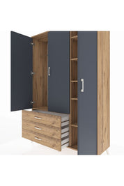 Hyperion Dolap 6 Raflı 3 Çekmeceli Tek Askılı 132x44x195 Çam-Antrasit/Çam