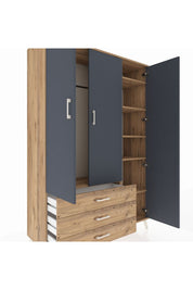 Hyperion Dolap 6 Raflı 3 Çekmeceli Tek Askılı 132x44x195 Çam-Antrasit/Çam