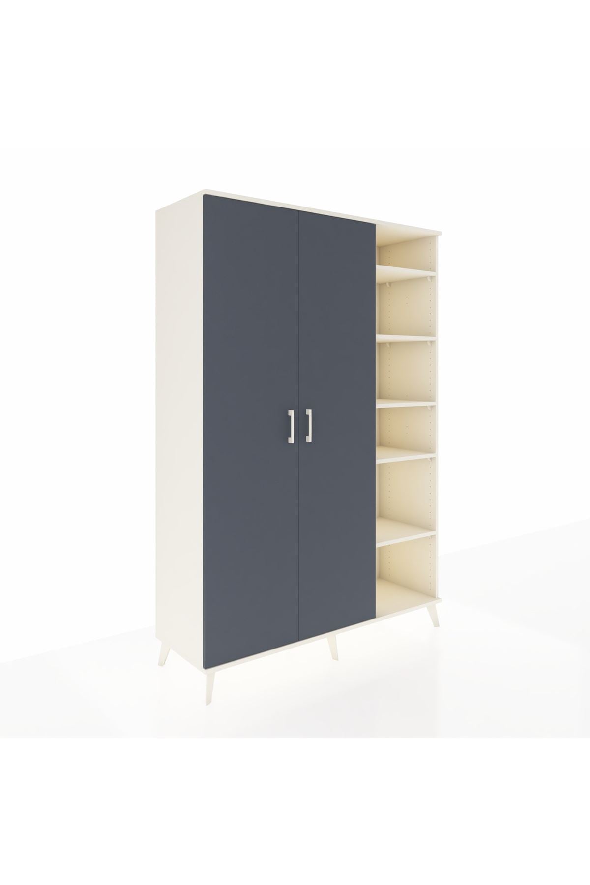 Hyperion Dolap 7 Raflı 2 Kapaklı Tek Askılı 132x44x195 Aytaşı-Antrasit/Aytaşı