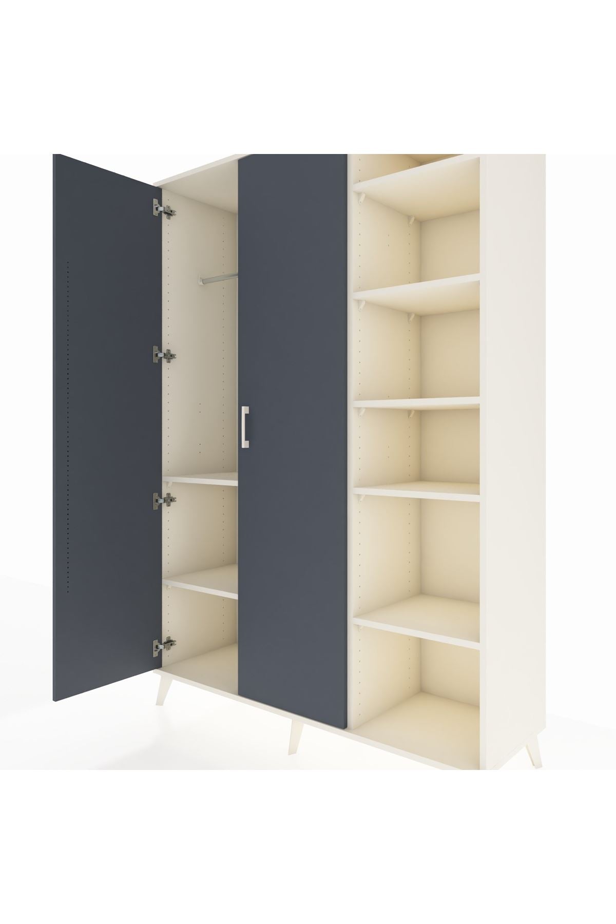 Hyperion Dolap 7 Raflı 2 Kapaklı Tek Askılı 132x44x195 Aytaşı-Antrasit/Aytaşı