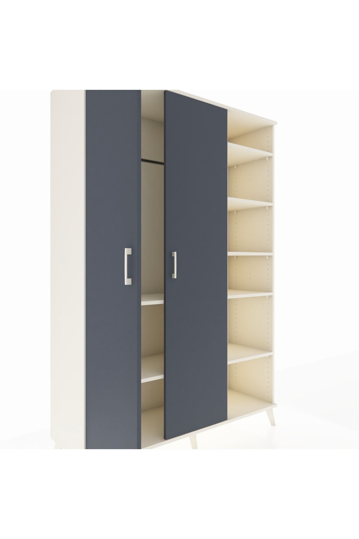 Hyperion Dolap 7 Raflı 2 Kapaklı Tek Askılı 132x44x195 Aytaşı-Antrasit/Antrasit