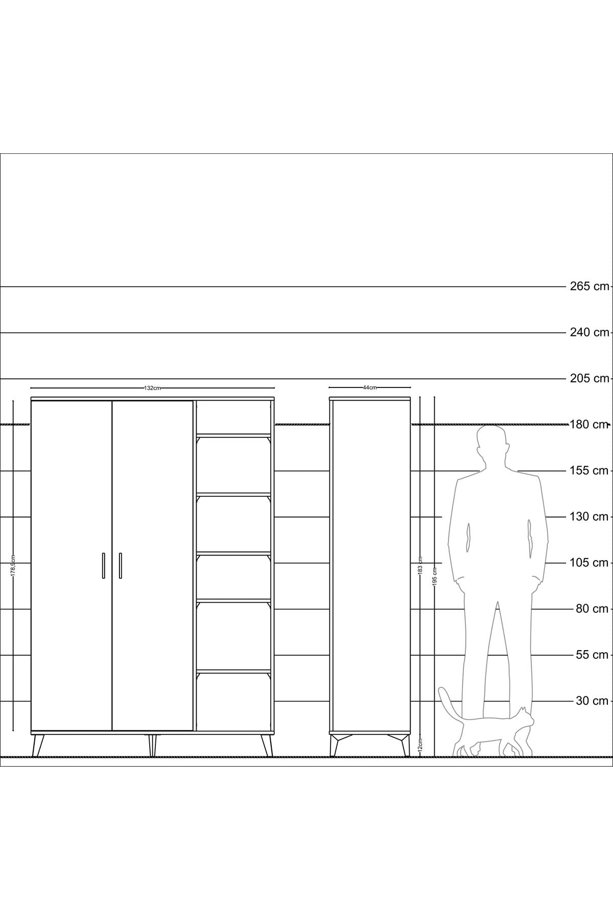 Hyperion Dolap 7 Raflı 2 Kapaklı Tek Askılı 132x44x195 Aytaşı-Antrasit/Antrasit