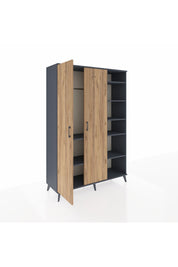 Hyperion Dolap 7 Raflı 2 Kapaklı Tek Askılı 132x44x195 Antrasit-Çam/Aytaşı