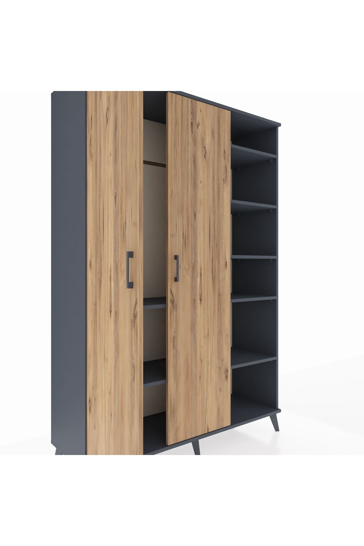 Hyperion Dolap 7 Raflı 2 Kapaklı Tek Askılı 132x44x195 Antrasit-Çam/Aytaşı