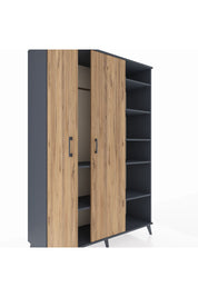 Hyperion Dolap 7 Raflı 2 Kapaklı Tek Askılı 132x44x195 Antrasit-Çam/Aytaşı