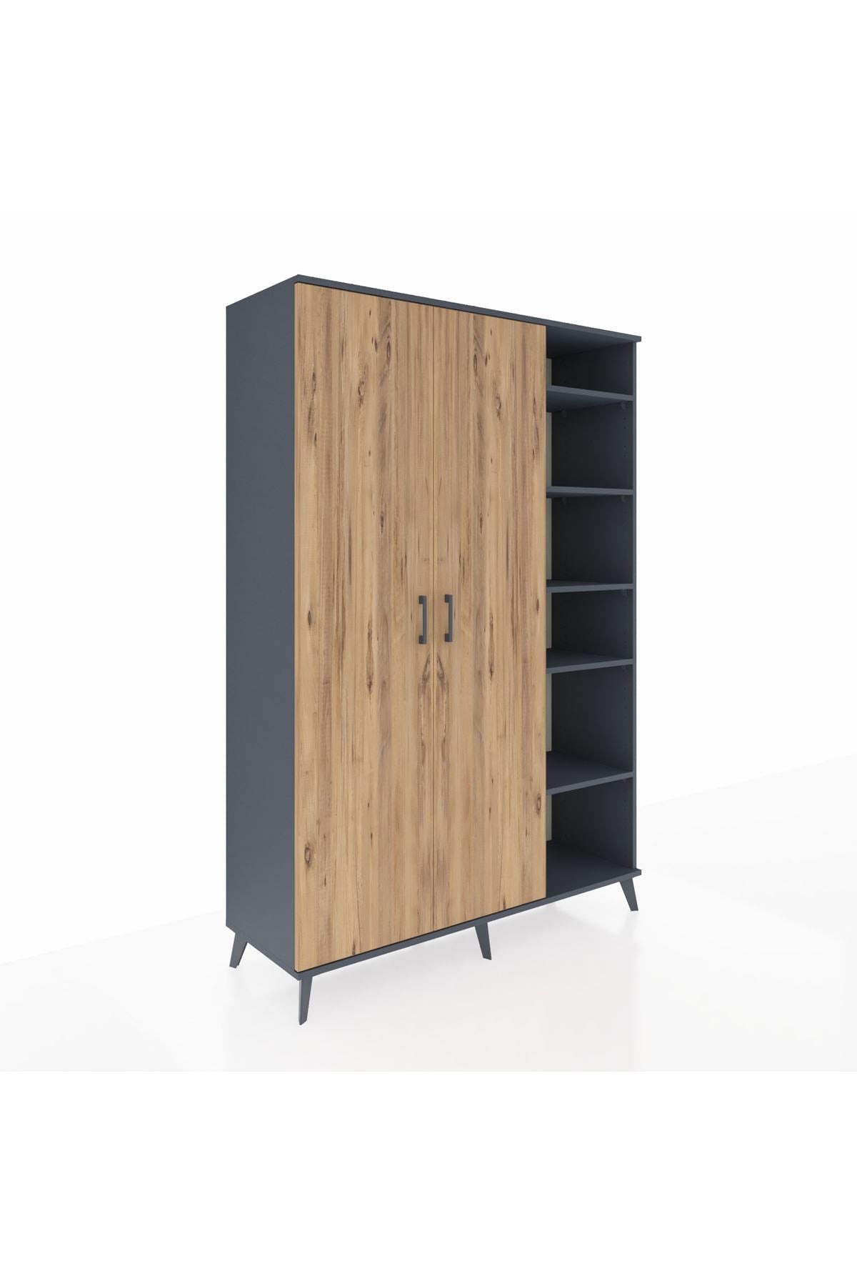 Hyperion Dolap 7 Raflı 2 Kapaklı Tek Askılı 132x44x195 Antrasit-Çam/Antrasit