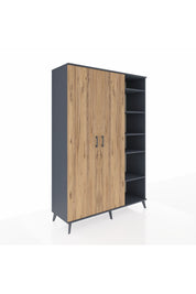 Hyperion Dolap 7 Raflı 2 Kapaklı Tek Askılı 132x44x195 Antrasit-Çam/Antrasit