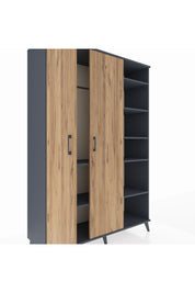 Hyperion Dolap 7 Raflı 2 Kapaklı Tek Askılı 132x44x195 Antrasit-Çam/Antrasit