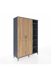 Hyperion Dolap 7 Raflı 2 Kapaklı Tek Askılı 132x44x195 Antrasit-Çam/Çam