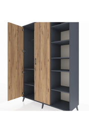 Hyperion Dolap 7 Raflı 2 Kapaklı Tek Askılı 132x44x195 Antrasit-Çam/Çam