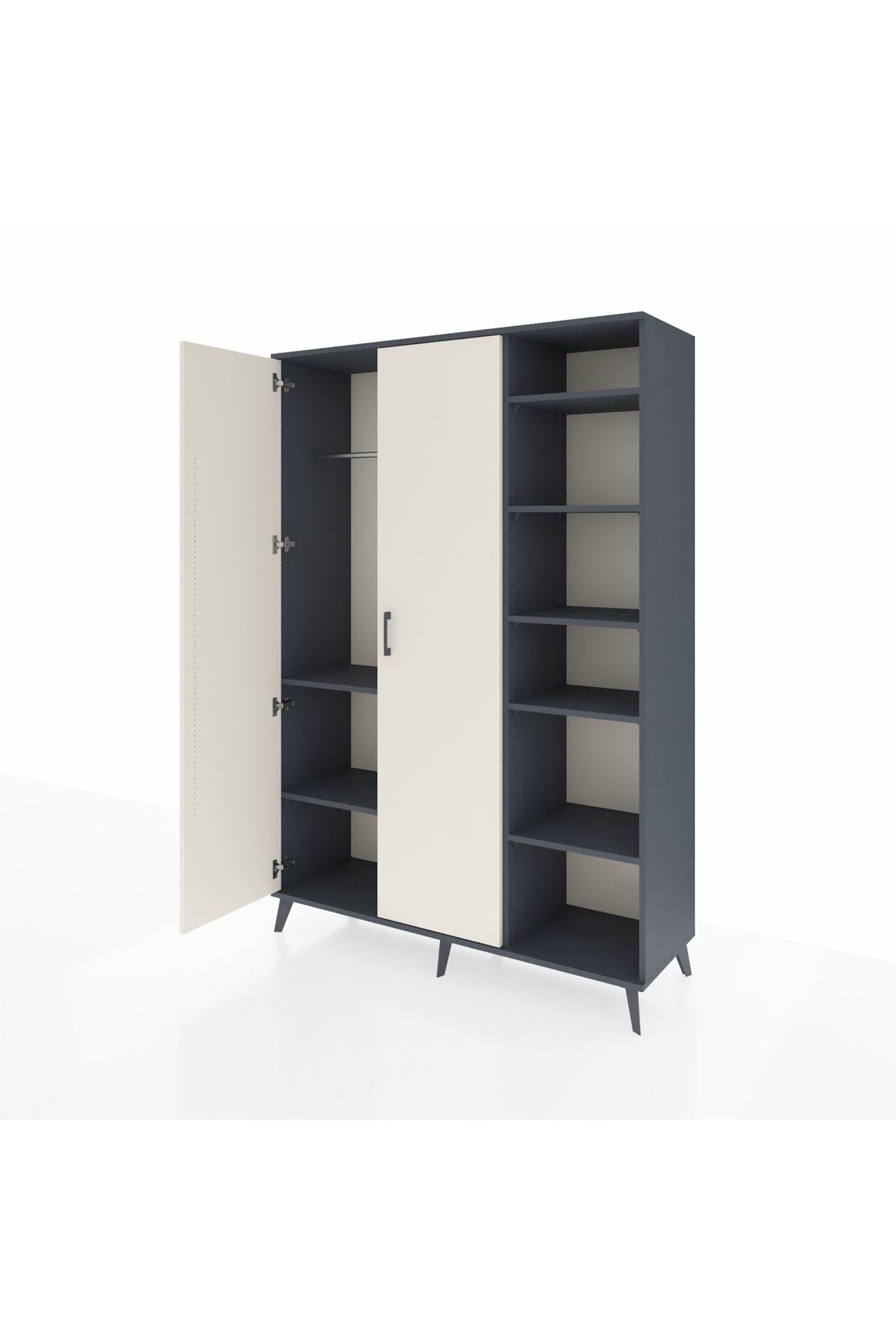 Hyperion Dolap 7 Raflı 2 Kapaklı Tek Askılı 132x44x195 Antrasit-Aytaşı/Aytaşı