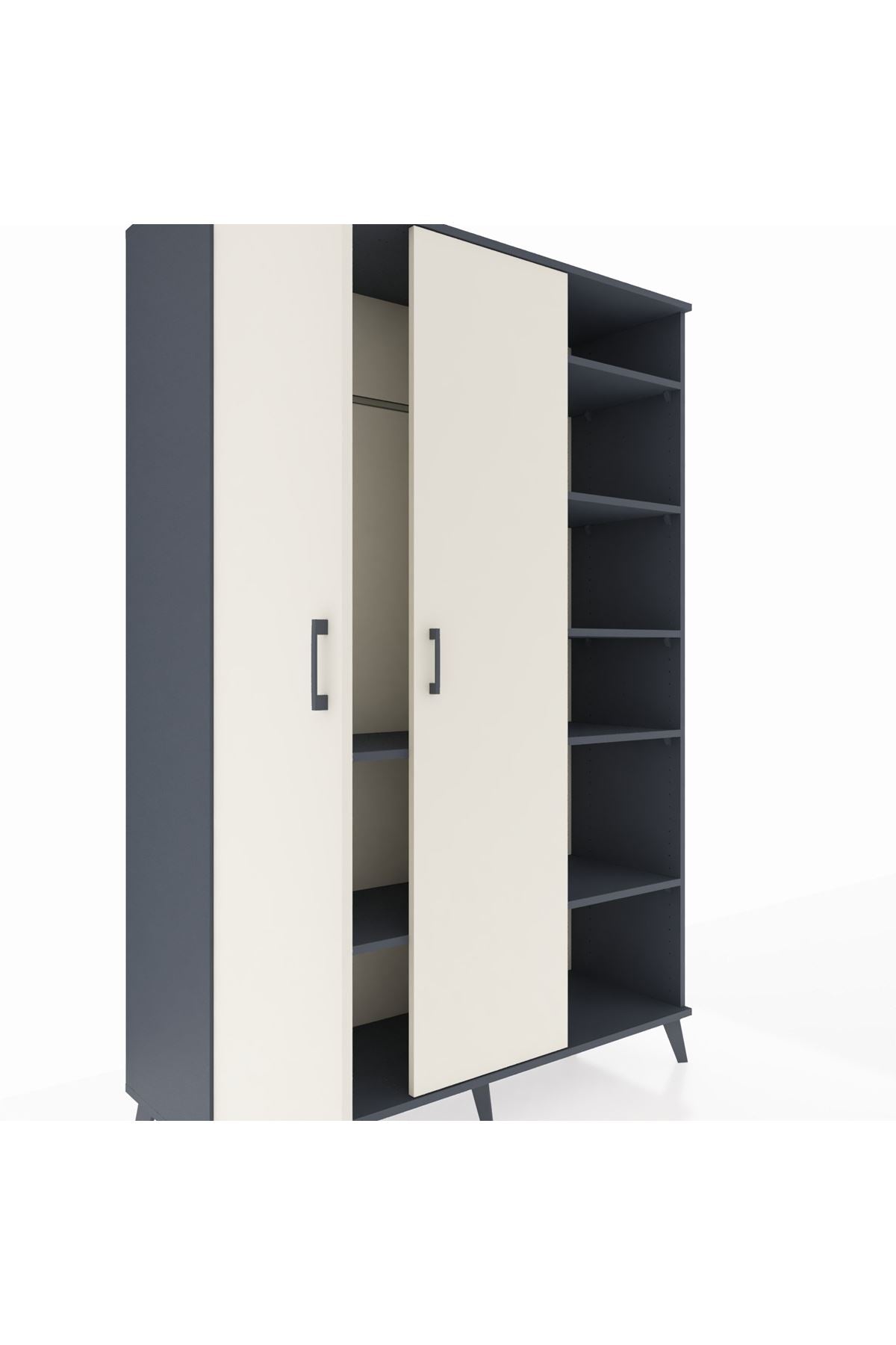 Hyperion Dolap 7 Raflı 2 Kapaklı Tek Askılı 132x44x195 Antrasit-Aytaşı/Aytaşı