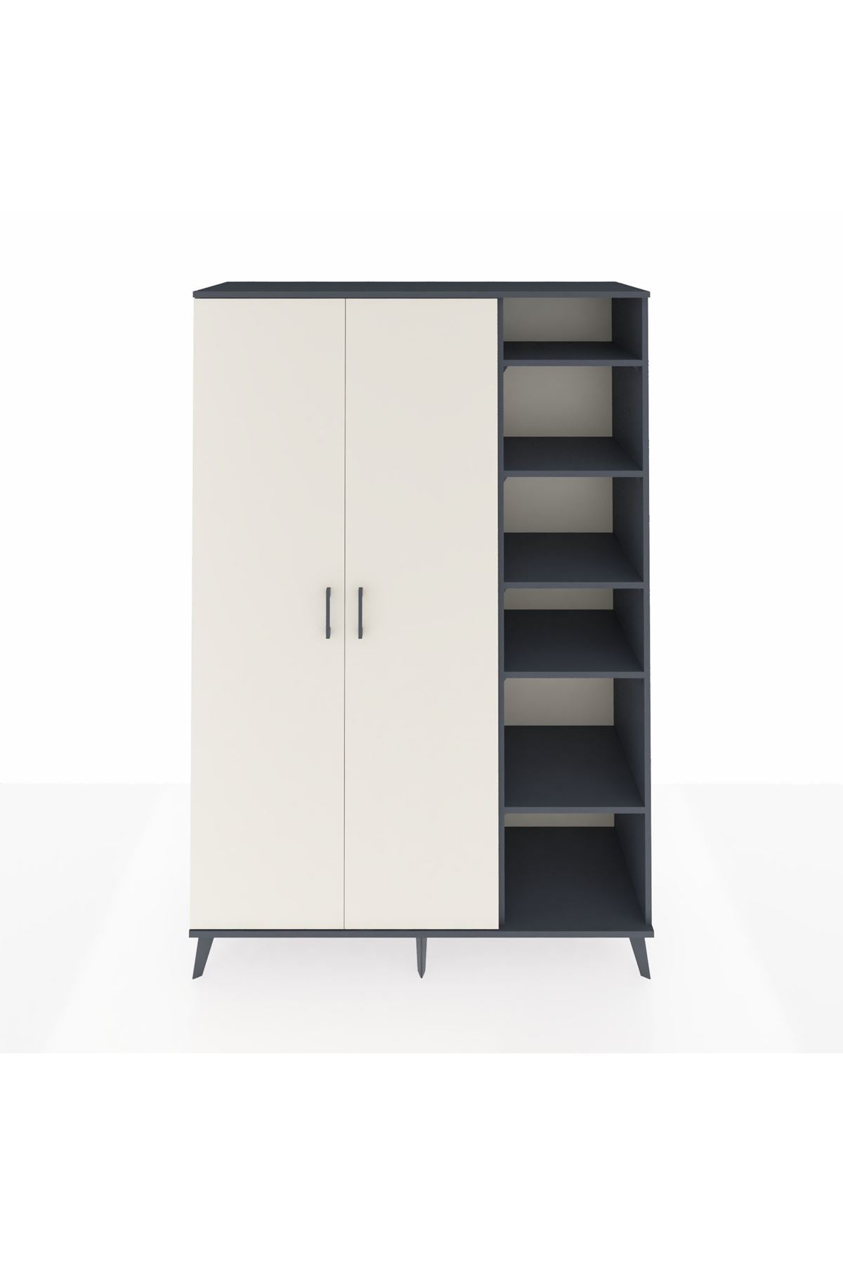 Hyperion Dolap 7 Raflı 2 Kapaklı Tek Askılı 132x44x195 Antrasit-Aytaşı/Antrasit