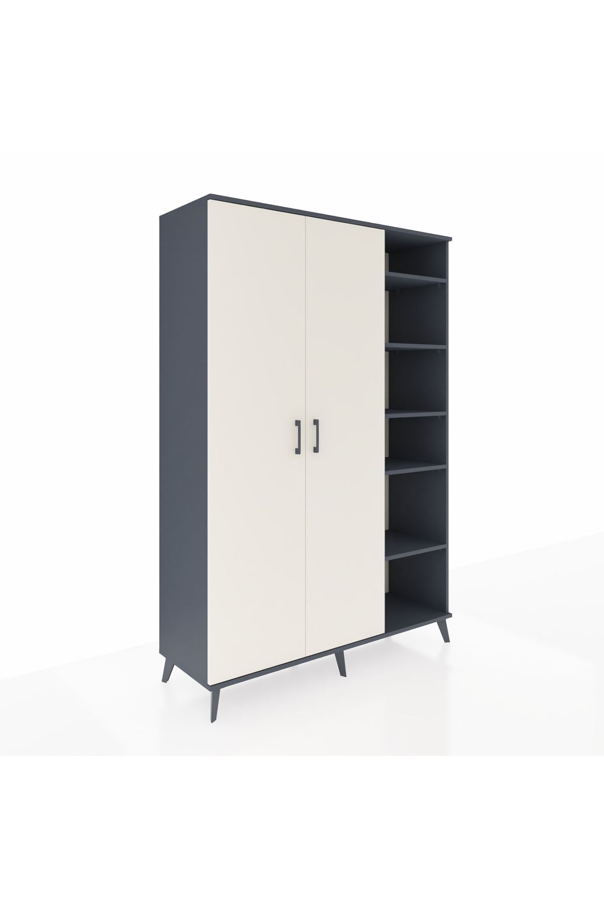 Hyperion Dolap 7 Raflı 2 Kapaklı Tek Askılı 132x44x195 Antrasit-Aytaşı/Antrasit