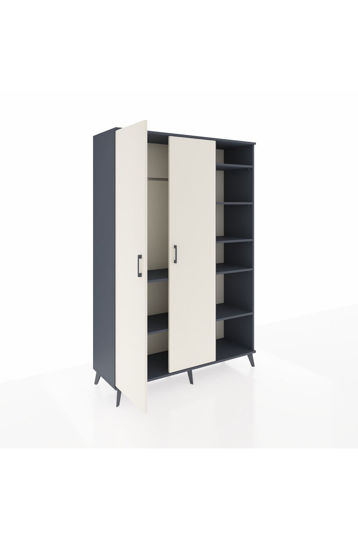 Hyperion Dolap 7 Raflı 2 Kapaklı Tek Askılı 132x44x195 Antrasit-Aytaşı/Antrasit