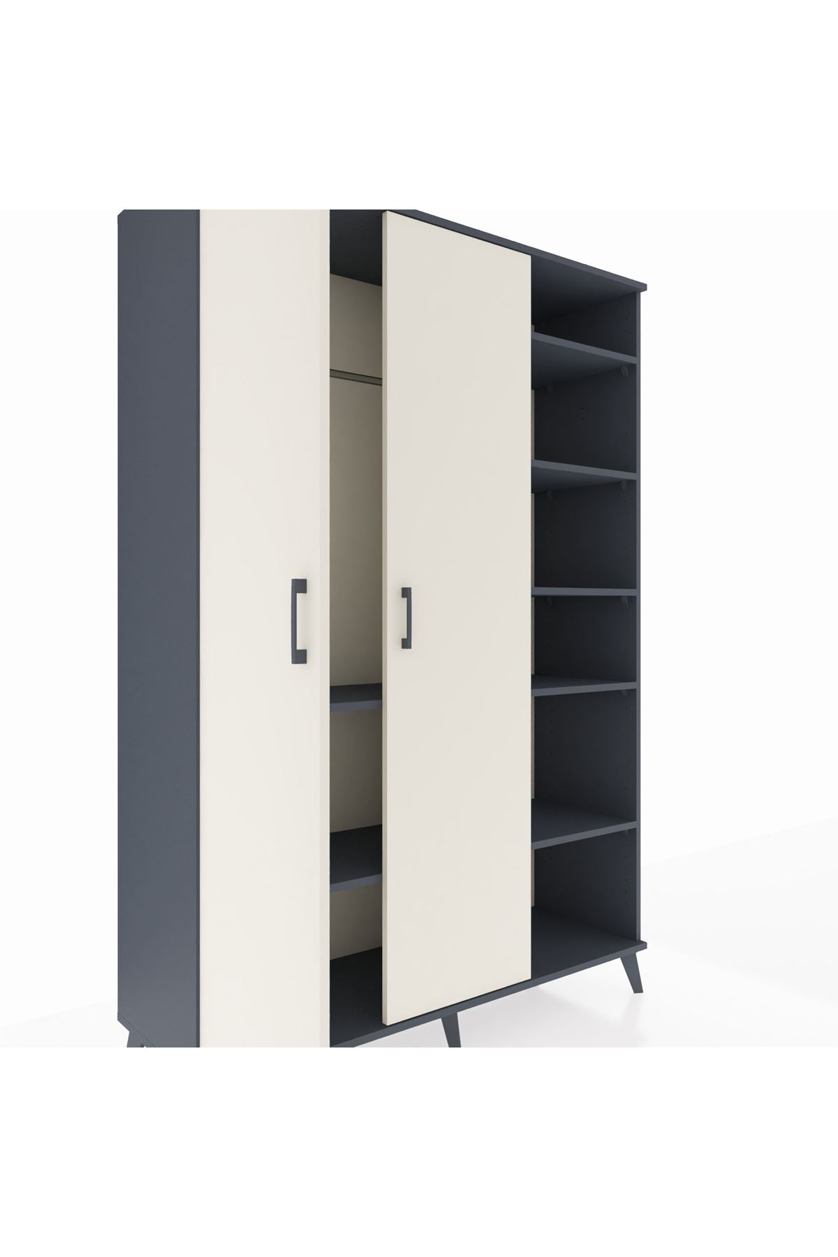 Hyperion Dolap 7 Raflı 2 Kapaklı Tek Askılı 132x44x195 Antrasit-Aytaşı/Antrasit