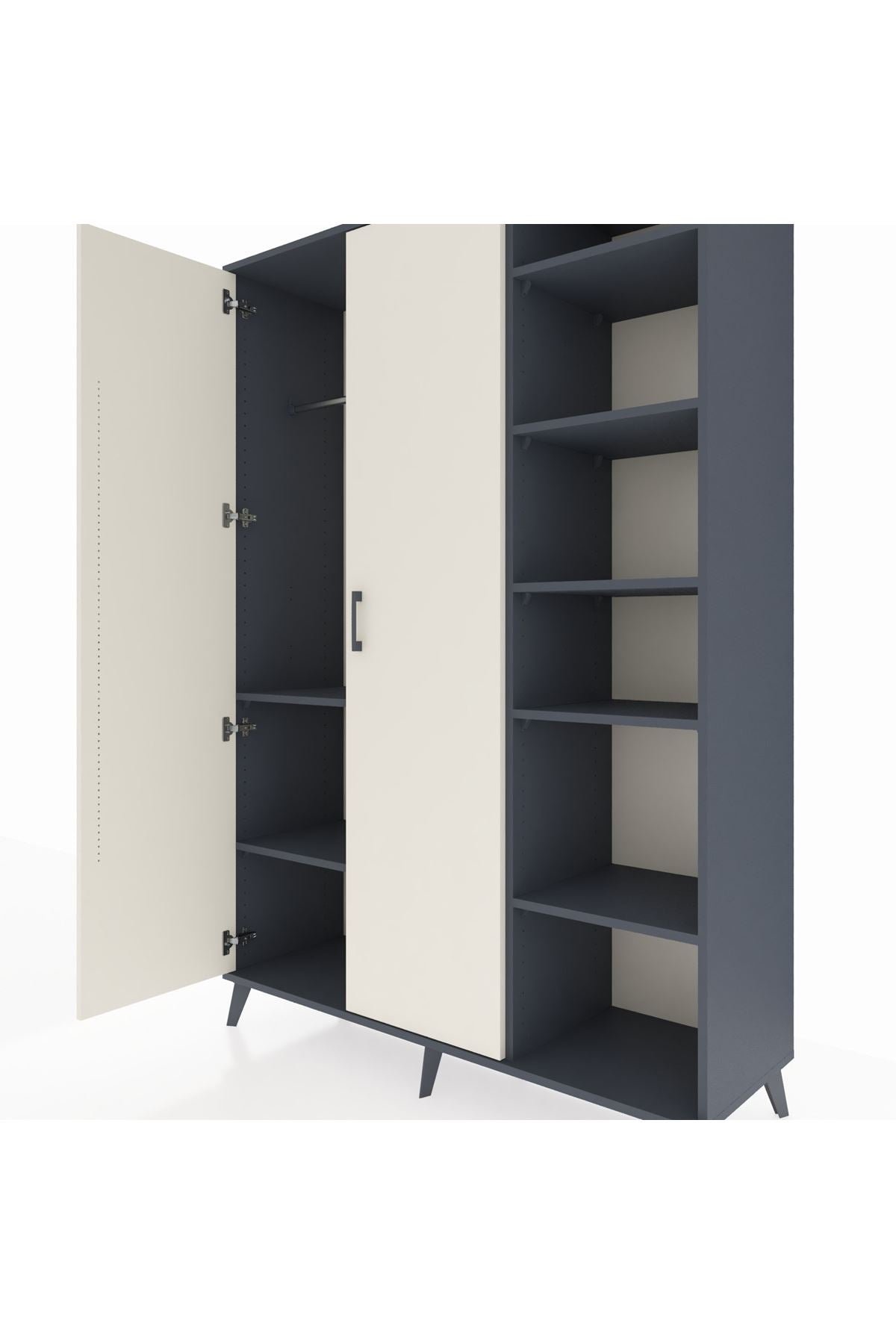 Hyperion Dolap 7 Raflı 2 Kapaklı Tek Askılı 132x44x195 Antrasit-Aytaşı/Çam