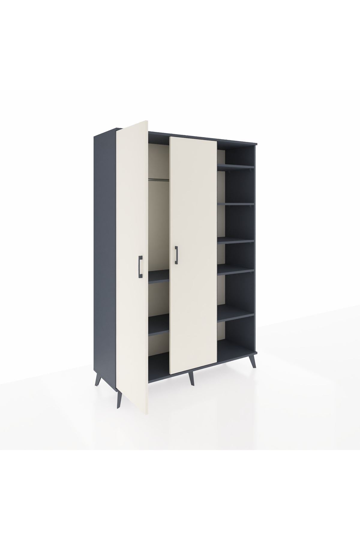 Hyperion Dolap 7 Raflı 2 Kapaklı Tek Askılı 132x44x195 Antrasit-Aytaşı/Çam