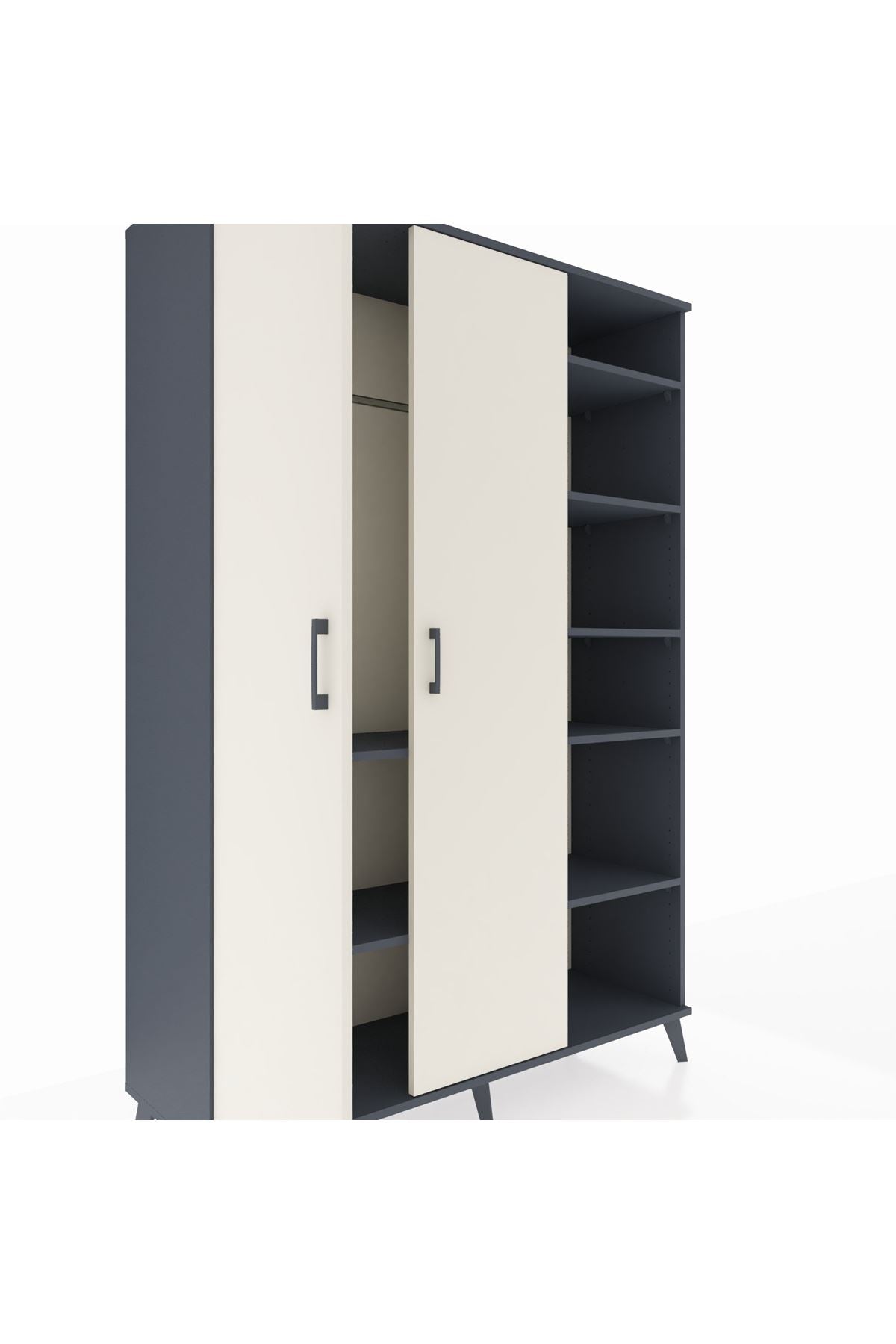 Hyperion Dolap 7 Raflı 2 Kapaklı Tek Askılı 132x44x195 Antrasit-Aytaşı/Çam