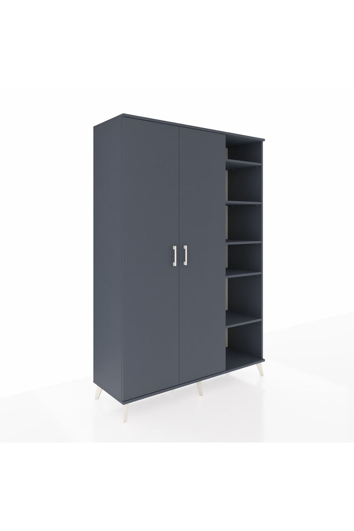 Hyperion Dolap 7 Raflı 2 Kapaklı Tek Askılı 132x44x195 Antrasit-Antrasit/Antrasit