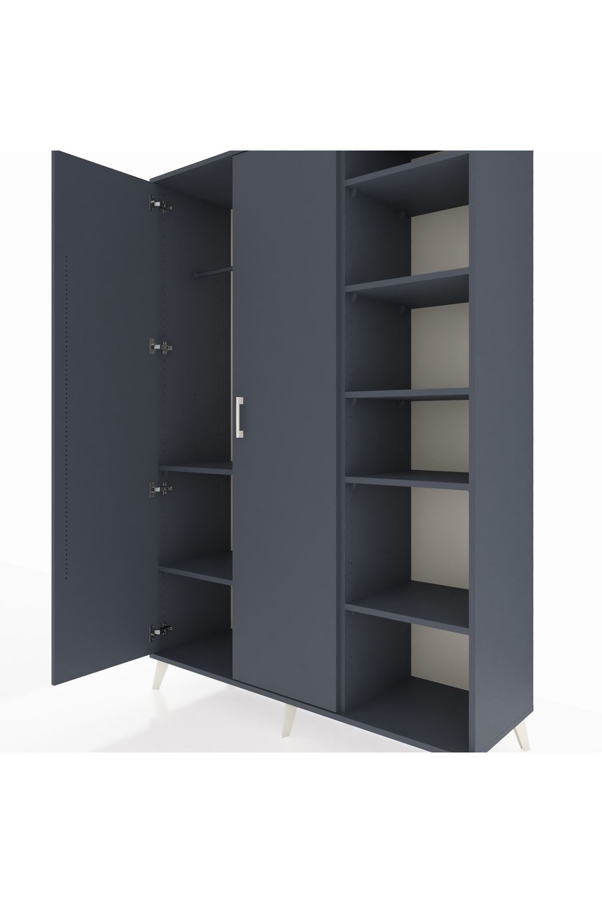 Hyperion Dolap 7 Raflı 2 Kapaklı Tek Askılı 132x44x195 Antrasit-Antrasit/Antrasit