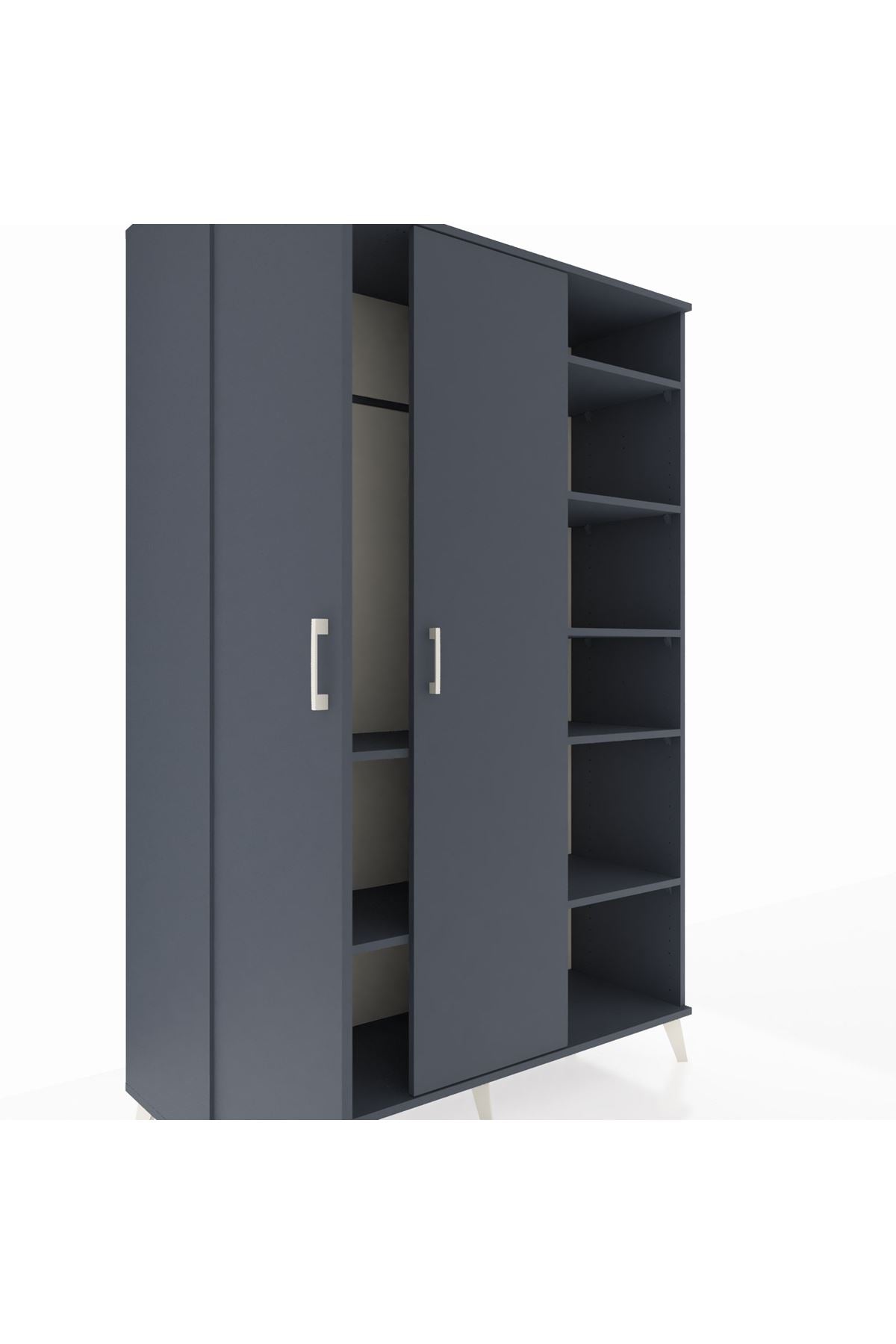 Hyperion Dolap 7 Raflı 2 Kapaklı Tek Askılı 132x44x195 Antrasit-Antrasit/Antrasit