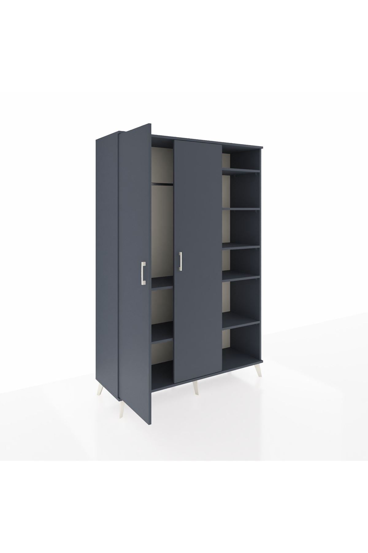 Hyperion Dolap 7 Raflı 2 Kapaklı Tek Askılı 132x44x195 Antrasit-Antrasit/Antrasit