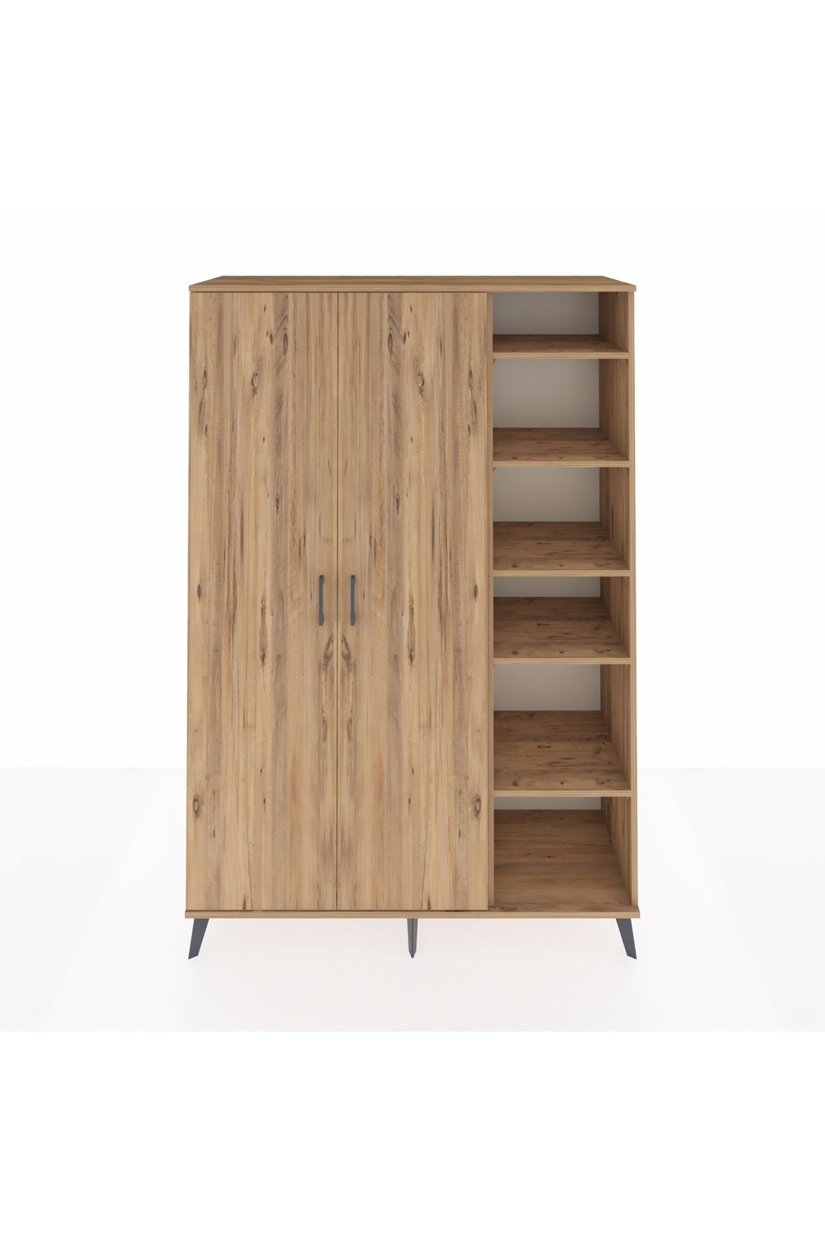 Hyperion Dolap 7 Raflı 2 Kapaklı Tek Askılı 132x44x195 Çam-Çam/Aytaşı