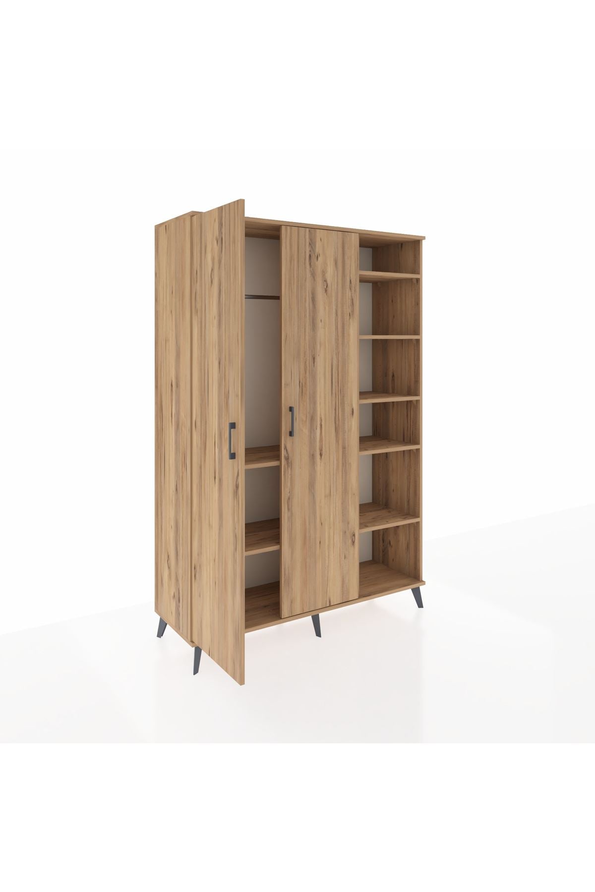 Hyperion Dolap 7 Raflı 2 Kapaklı Tek Askılı 132x44x195 Çam-Çam/Aytaşı