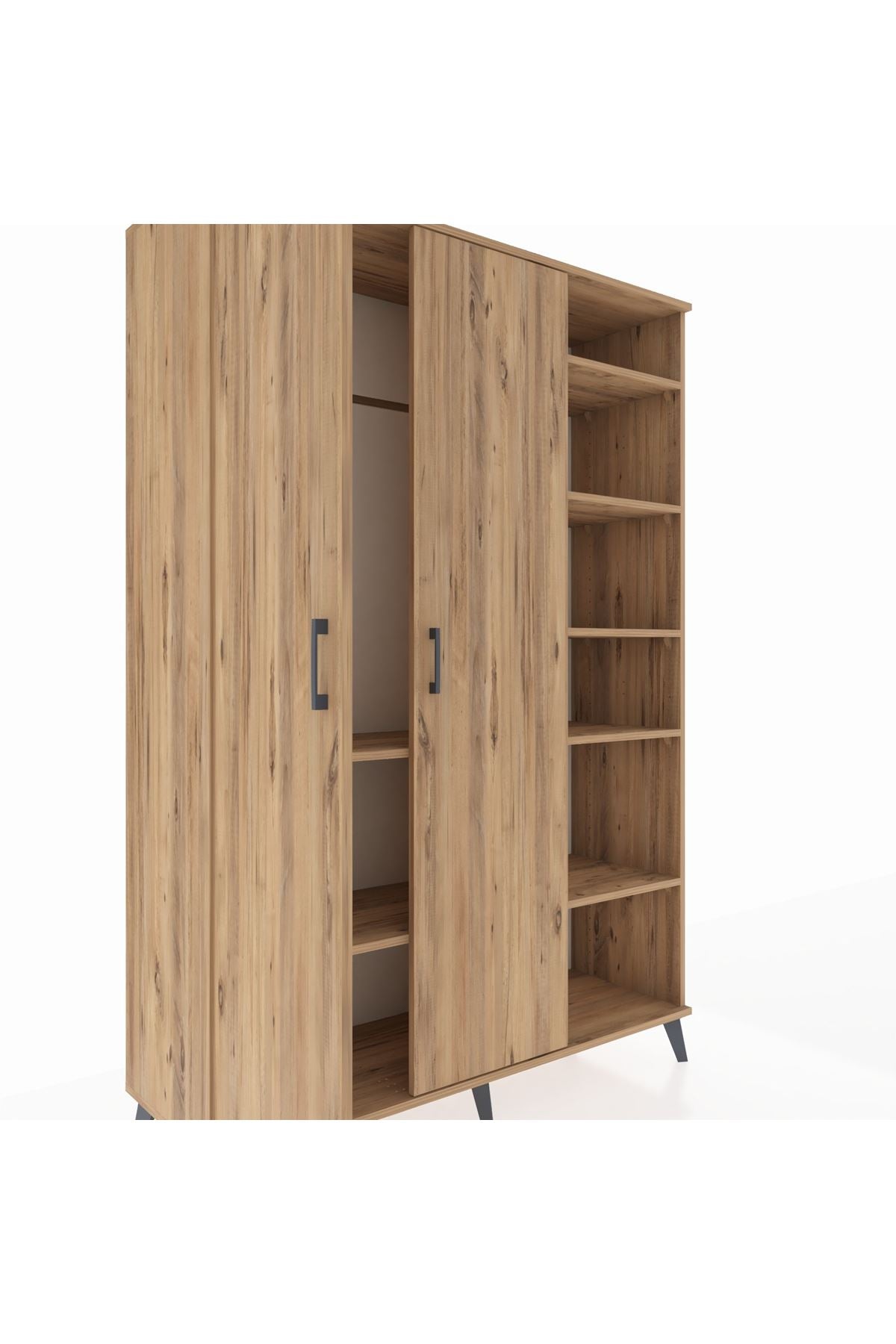 Hyperion Dolap 7 Raflı 2 Kapaklı Tek Askılı 132x44x195 Çam-Çam/Aytaşı