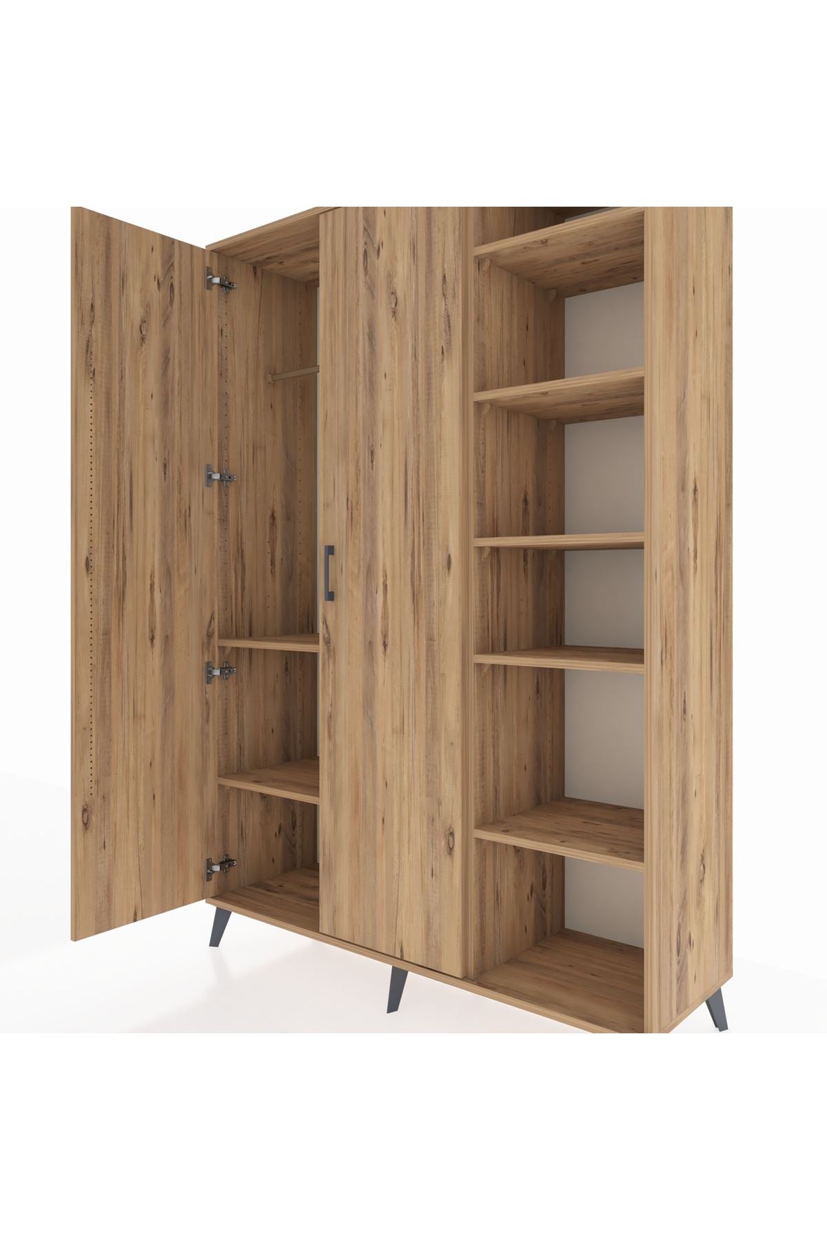 Hyperion Dolap 7 Raflı 2 Kapaklı Tek Askılı 132x44x195 Çam-Çam/Antrasit