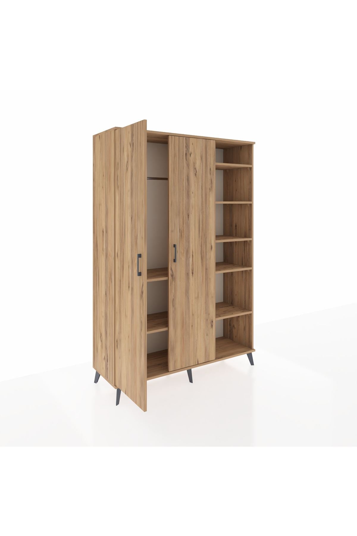 Hyperion Dolap 7 Raflı 2 Kapaklı Tek Askılı 132x44x195 Çam-Çam/Antrasit