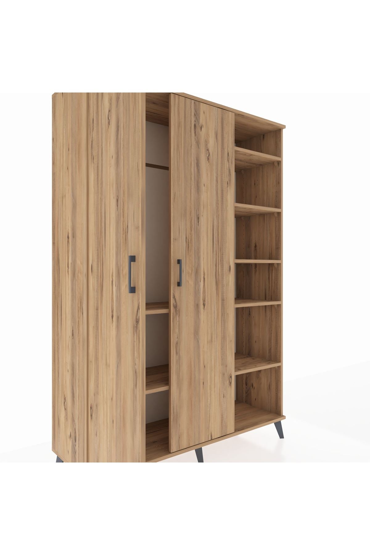 Hyperion Dolap 7 Raflı 2 Kapaklı Tek Askılı 132x44x195 Çam-Çam/Antrasit