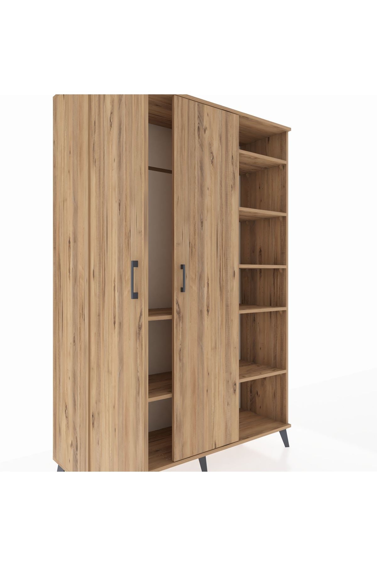 Hyperion Dolap 7 Raflı 2 Kapaklı Tek Askılı 132x44x195 Çam-Çam/Çam