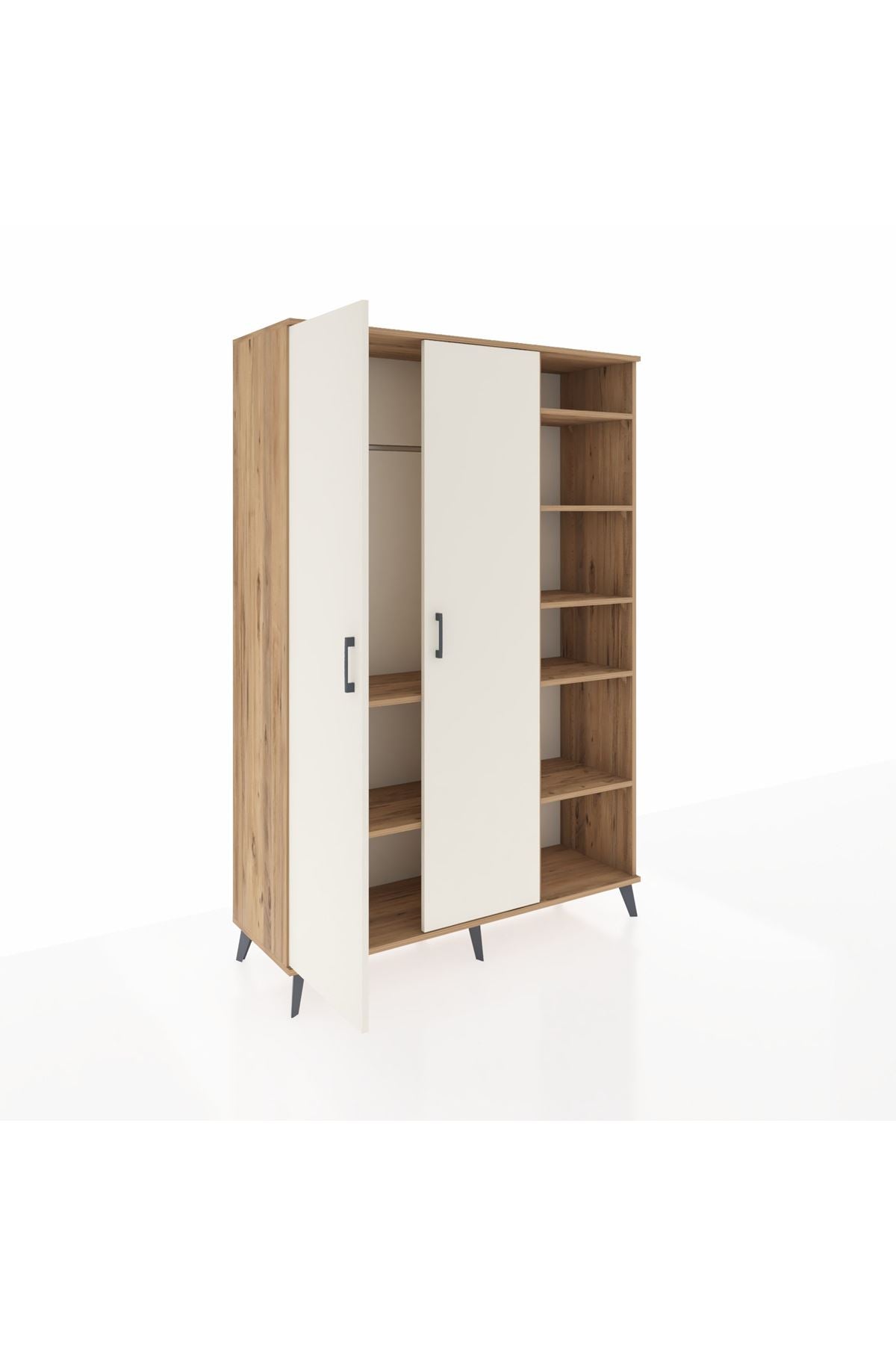 Hyperion Dolap 7 Raflı 2 Kapaklı Tek Askılı 132x44x195 Çam-Aytaşı/Aytaşı