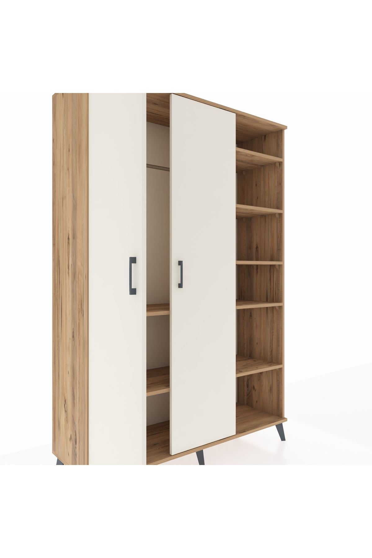 Hyperion Dolap 7 Raflı 2 Kapaklı Tek Askılı 132x44x195 Çam-Aytaşı/Aytaşı