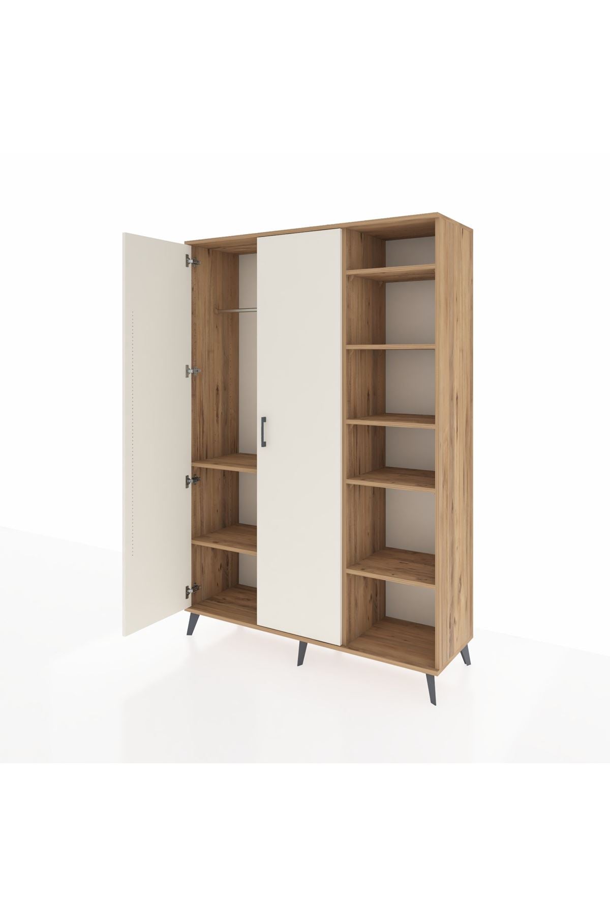 Hyperion Dolap 7 Raflı 2 Kapaklı Tek Askılı 132x44x195 Çam-Aytaşı/Antrasit