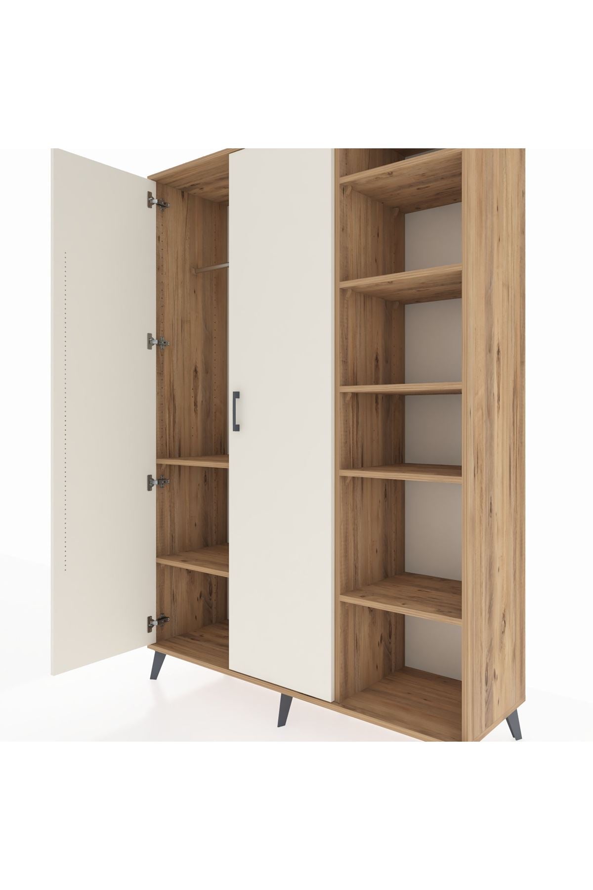 Hyperion Dolap 7 Raflı 2 Kapaklı Tek Askılı 132x44x195 Çam-Aytaşı/Çam