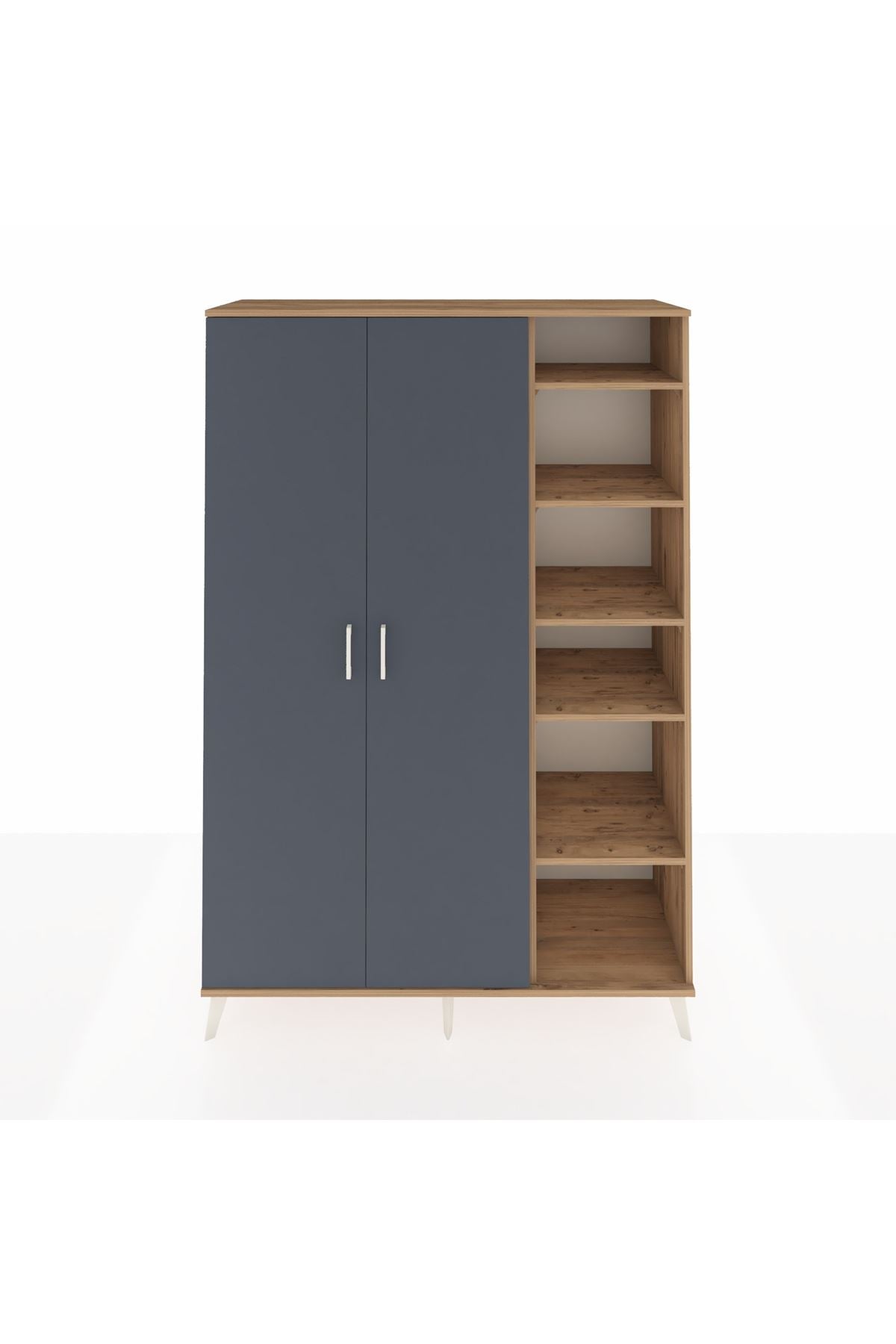 Hyperion Dolap 7 Raflı 2 Kapaklı Tek Askılı 132x44x195 Çam-Antrasit/Aytaşı