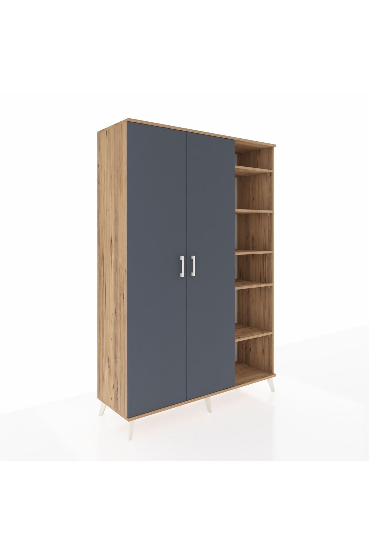 Hyperion Dolap 7 Raflı 2 Kapaklı Tek Askılı 132x44x195 Çam-Antrasit/Antrasit