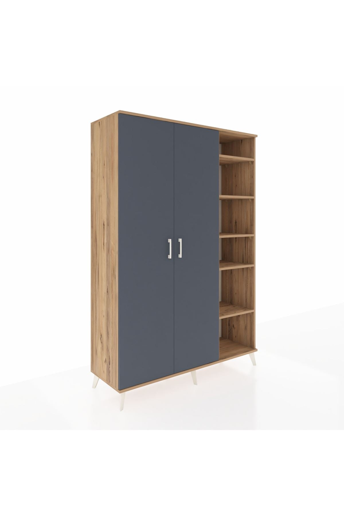 Hyperion Dolap 7 Raflı 2 Kapaklı Tek Askılı 132x44x195 Çam-Antrasit/Çam