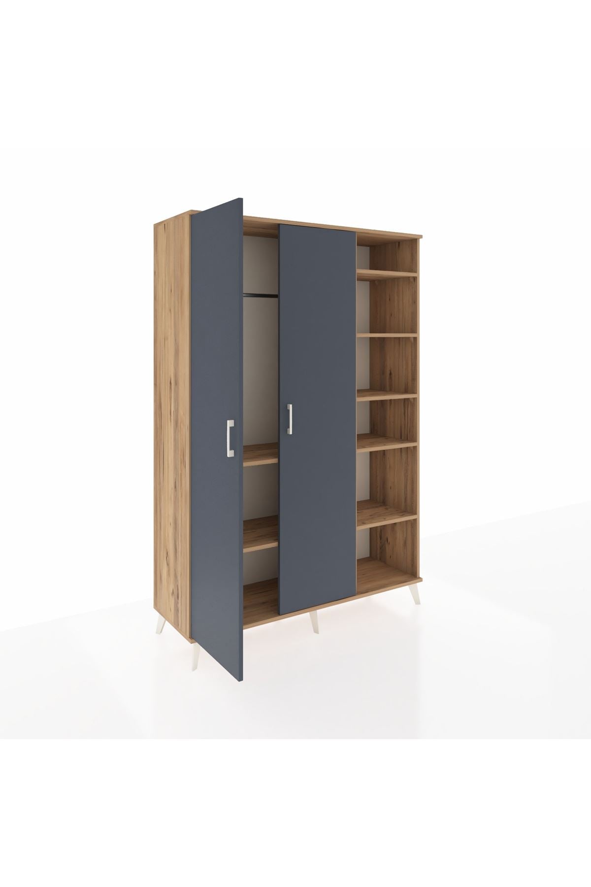 Hyperion Dolap 7 Raflı 2 Kapaklı Tek Askılı 132x44x195 Çam-Antrasit/Çam