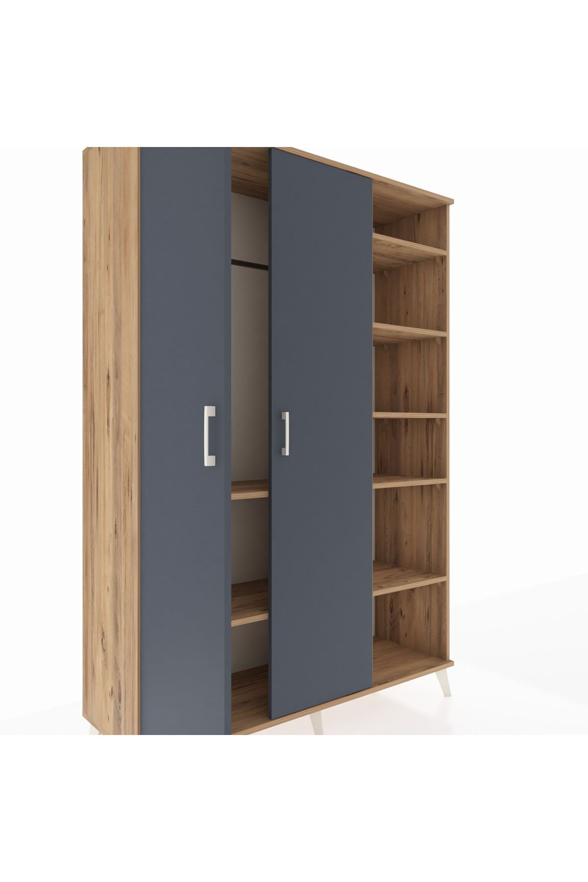 Hyperion Dolap 7 Raflı 2 Kapaklı Tek Askılı 132x44x195 Çam-Antrasit/Çam