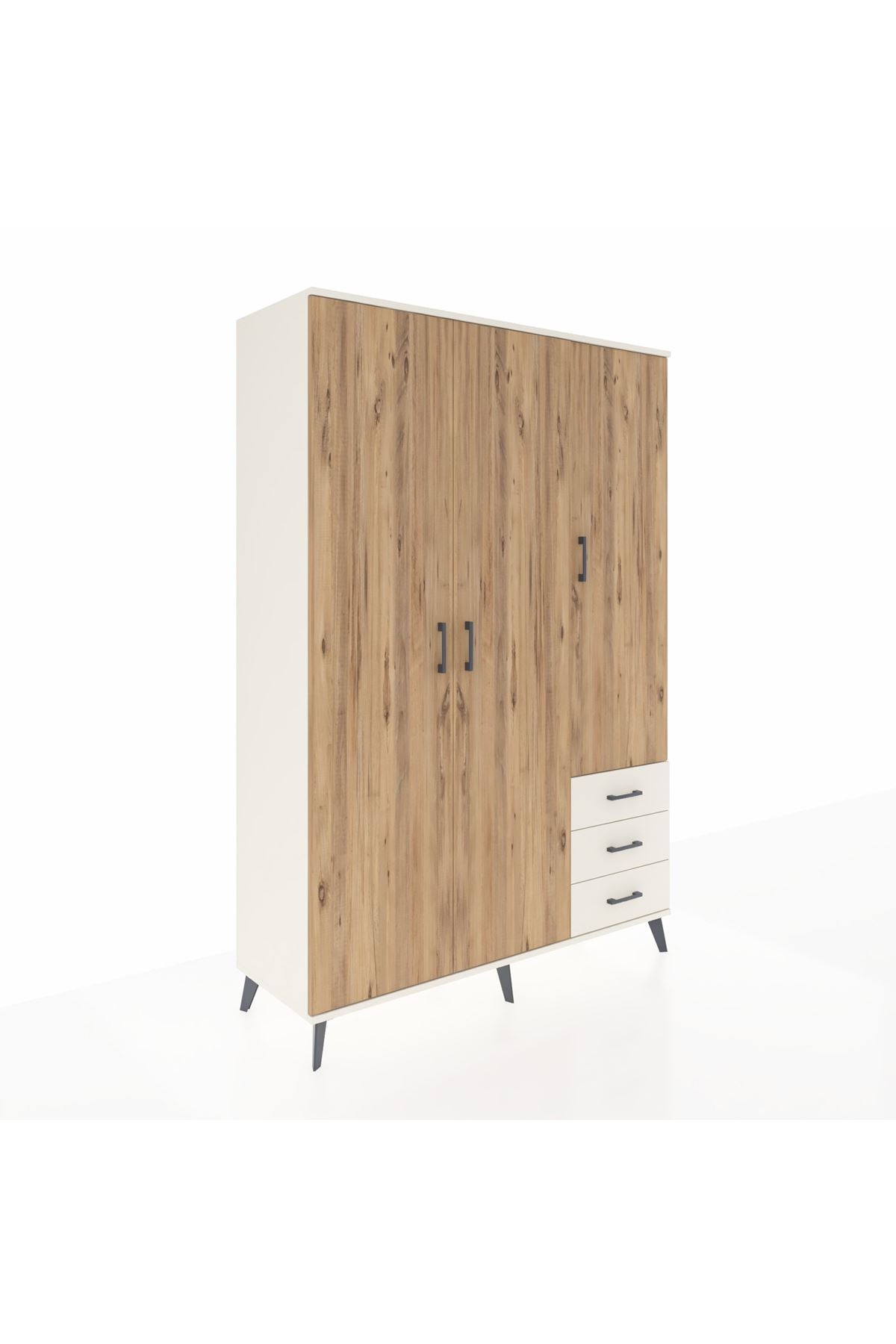 Hyperion Dolap 6 Raflı 3 Çekmeceli Tek Askılı 132x44x195 Aytaşı-Çam/Aytaşı