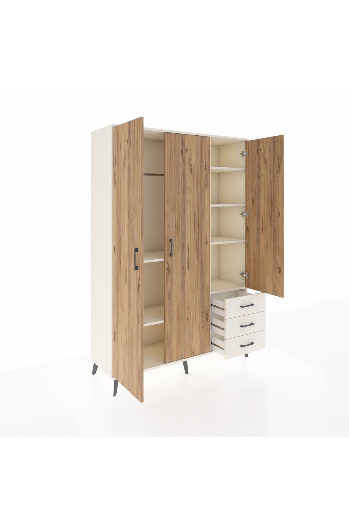 Hyperion Dolap 6 Raflı 3 Çekmeceli Tek Askılı 132x44x195 Aytaşı-Çam/Aytaşı