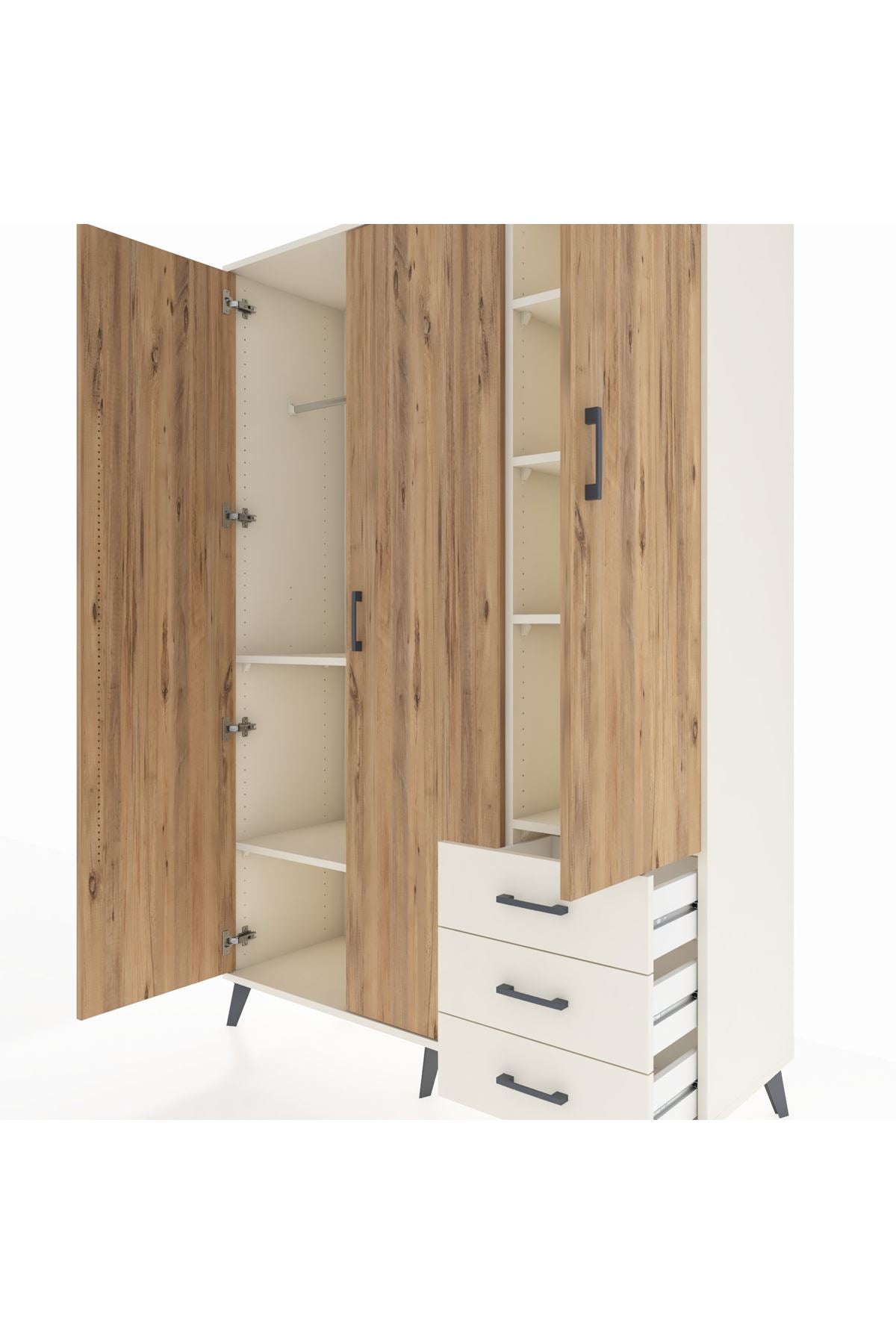 Hyperion Dolap 6 Raflı 3 Çekmeceli Tek Askılı 132x44x195 Aytaşı-Çam/Aytaşı