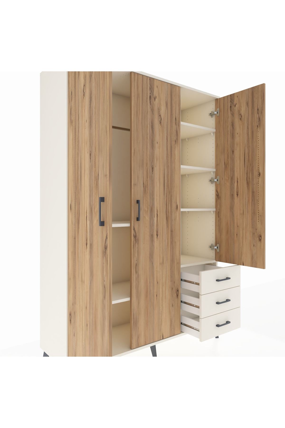 Hyperion Dolap 6 Raflı 3 Çekmeceli Tek Askılı 132x44x195 Aytaşı-Çam/Aytaşı