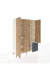 Hyperion Dolap 6 Raflı 3 Çekmeceli Tek Askılı 132x44x195 Aytaşı-Çam/Antrasit